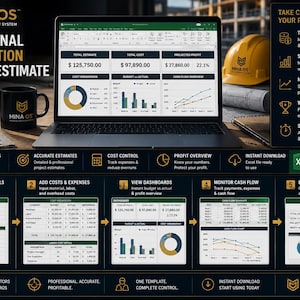 Construction Estimate Budget Template: Contractor Renovation Cost Planner Dashboard Professional Business Excel Estimating Spreadsheet Tool