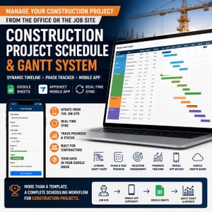 Construction Project Schedule Gantt Chart Google Sheets, Contractor Timeline Tracker, Remodeling AppSheet Mobile
