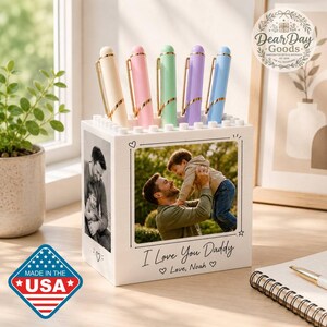 Personalized Photo Pen Holder Custom Building Block Pencil Pot for Dad Unique Father Day Gift from Kids Creative Office Desk Decor for Him