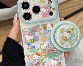 Kitty Cat Glitter Glow Sand MagSafe iPhone-skal med greppstativ, iPhone 17, iPhone 17 Pro, iPhone 17 Pro Max, Magsafe-skal, Magsafe Grip