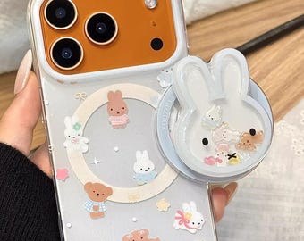 Instagram-Cute Ice Blue Star Little Bear Miffy Rabbit Shaker Magnetic Stand Case, MagSafe Compatible, for iPhone 17 / 16 / 15 Pro Max