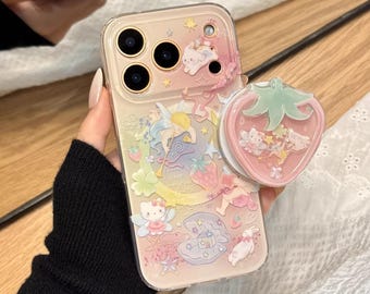 Strawberry Cat Angel Cupid MagSafe iPhone-hoesje met handgreep, iphone 17, iPhone 17 Pro, iPhone 17 Pro Max, Magsafe-hoesje, Magsafe-greep