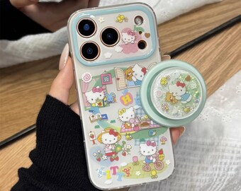 Kitty Cat Glitter Glow Sand MagSafe iPhone Case with Grip Stand, iphone 17, iPhone 17 Pro, iPhone 17 Pro Max, Magsafe Case, Magsafe Grip