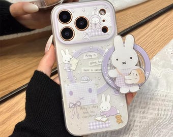 Paarse pyjama Nijntje konijn MagSafe iPhone-hoesje met standaard, iphone 17, iPhone 17 Pro, iPhone 17 Pro Max, Magsafe-hoesje, Magsafe Grip