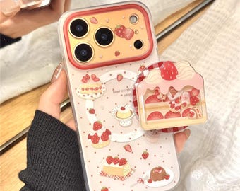 Ins Polka Dot Strawberry Cake MagSafe iPhone-hoesje met handgreep, iPhone 17, iPhone 17 Pro, iPhone 17 Pro Max, Magsafe-hoesje, Magsafe-greep