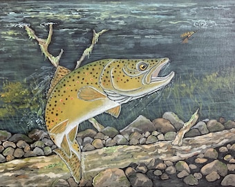 Brown Trout Painting: Fly Fishing Art, Cabin Decor