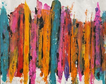 Colorful Abstract Expressionist Painting, Acrylic on Watercolor Paper (11x14)