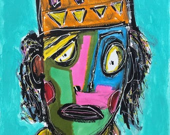 abstract painting;abstract portrait;expressionist painting;outsider painting;whimsical art;fantasy painting;colorful abstract painting