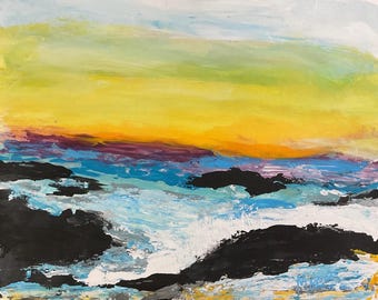 abstract painting;impressionist painting;expressionist painting;abstract realism;ocean landscape;seaside landscape;shoreline painting