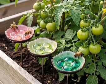 Handgefertigte Keramik-Tränke für Bestäuber, Wasserstelle für Schmetterlinge, Kolibris und Bienen, Gartendekoration