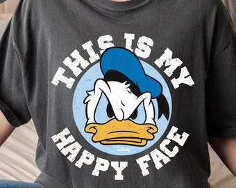 Donald Duck This Is My Happy Face Comfort Colors Shirt, Vintage Grumpy Donald Disney Washed T-shirt, Walt Disney World, Disneyland Trip