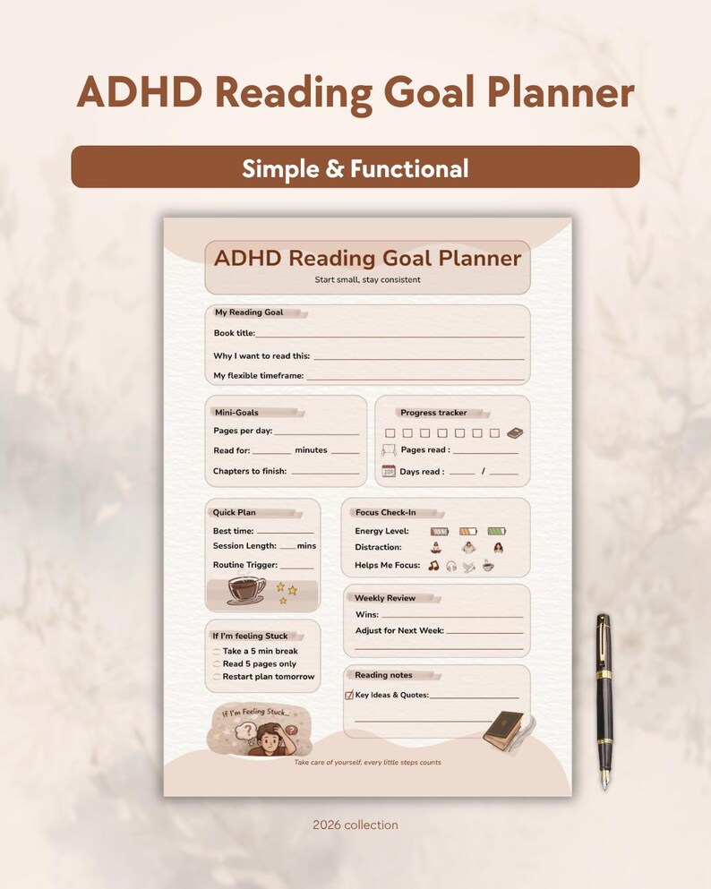 Adhd Reading Pattern ADHD Reading Goal Planner Printable | Neurodivergent Reading Planner ...