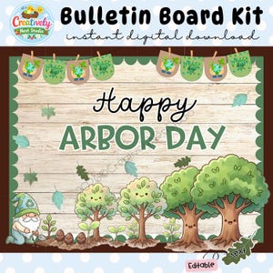 Kit para tablón de anuncios del Día del Árbol / Decoración editable para el aula / Tema de árboles de primavera