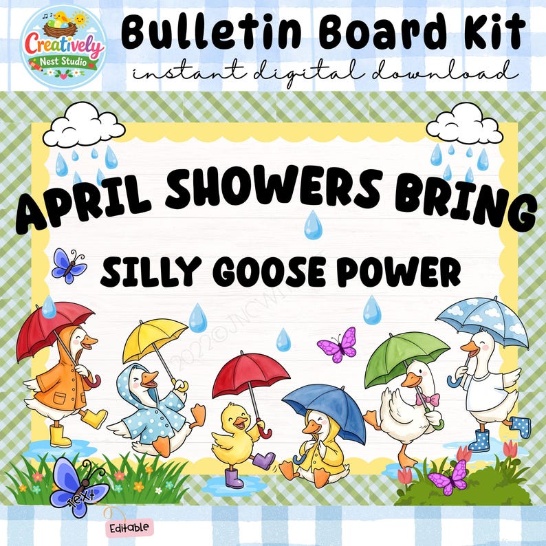 April Showers Silly Goose Bulletin Board Kit | Spring Rain Classroom ...