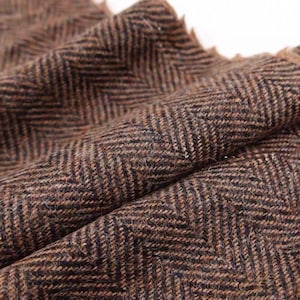 100 % rent ulltyg chokladbrunt fiskbensmönster / kraftigt vinterbeläggnings-tweed / vintage-tyg för rockar och jackor, halv meter