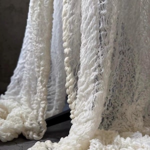 Wabi Sabi Crinkled Cotton Gauze Fabric, Cream White Textured Sheer Mesh for Photography Backdrop, Zen Curtain and Dress Material  half Yard
