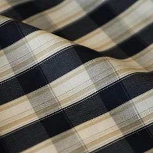Premium Italian Pure Cotton Fabric | Subtle Herringbone Plaid in Beige, Brown & Blue | High Thread Count Poplin Sewing Material | 58" Wide