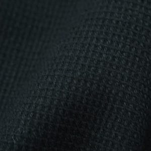 May include: Close-up of a dark, textured fabric. The material appears to be woven with a subtle pattern, creating a slightly uneven surface. The color is a deep, solid black, with slight variations in tone due to the texture.