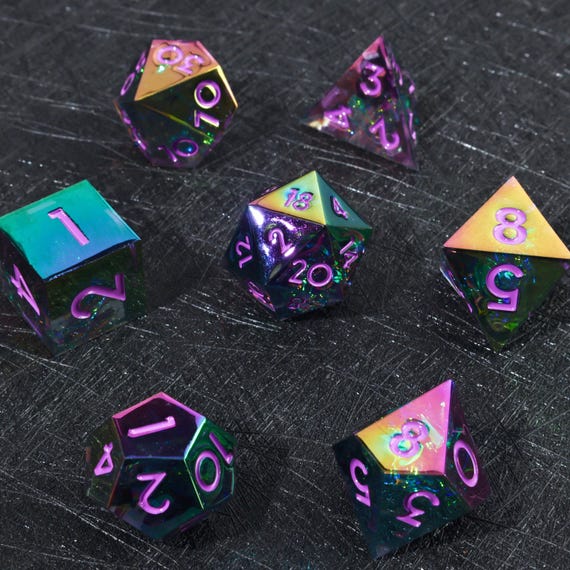 Sharp Edge Resin Dice Set, Aurora Color Shift Dice