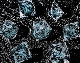 Black Crystal Liquid Core Dice Set , Premium Dungeons and Dragons Dice ,Artisan Resin Dice Unique Tabletop Dice