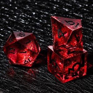 Dés à noyau liquide Lune de sang, jeu de dés du MDN faits main de qualité supérieure, dés en résine rouge fantaisie, dés du MDN à bord tranchant faits main image 6