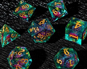 Liquid Core Dice Set ,Handmade Sharp Edge DND Dice ,Galaxy Resin Dice , Luxury RPG Polyhedral Dice Gift