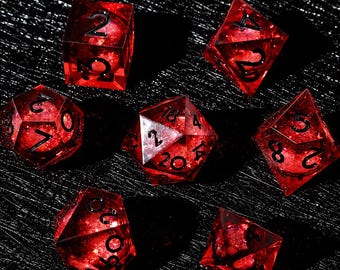 Blood Moon Liquid Core Dice, Premium Handmade DND Dice Set ,Red Fantasy Resin Dice, Handmade Sharp Edge DND Dice