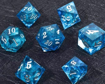 Galaxy Resin Dice Set, Blue Liquid Core RPG Dice, Liquid Core Dice Set