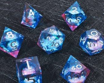 Galaxy Resin Dice Set, Blue Pink Liquid Core RPG Dice, Liquid Core Dice Set