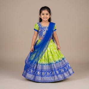 Wedding Wear Heavy Embroidery Sequence Work Silk Blue Indian Lehenga Choli for Kids Girl