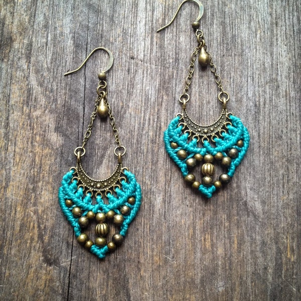 SELINA Macrame earrings gypsy brass Micro-macramé jewelry bohemian boho chic