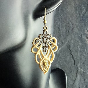 NAOMI Macrame earrings bohemian chic lace brass elven boho micro macrame jewelry image 3