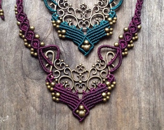 Macrame bohemian chic elven necklace boho jewelry IVY brass