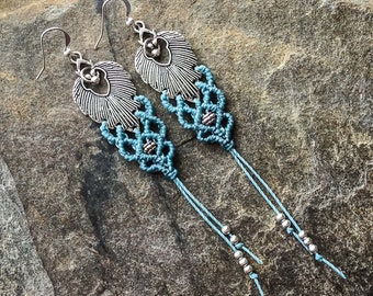 Macrame boho earrings NERWEN silver bohemian tassel elven elf women jewelry