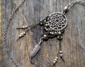DREAMCATCHER silver pendant necklace boho macrame jewelry bohemian