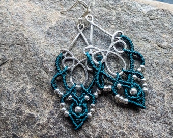 Macrame boho earrings silver bohemian jewelry everyday wear lightweight woven lace earrings FESTOON