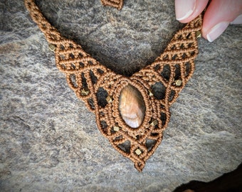 Boho labradorite necklace macrame bohemian chic tiara crystal stone choker UNIQUE spiritual jewelry for her