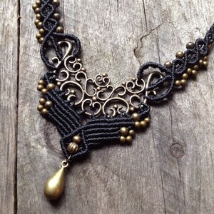 Macrame Bohemian necklace boho jewelry gift for her IVY brass black