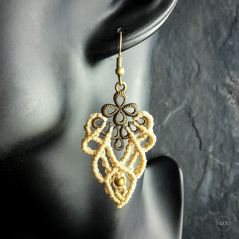 NAOMI Macrame earrings bohemian chic lace brass elven boho micro macrame jewelry image 7