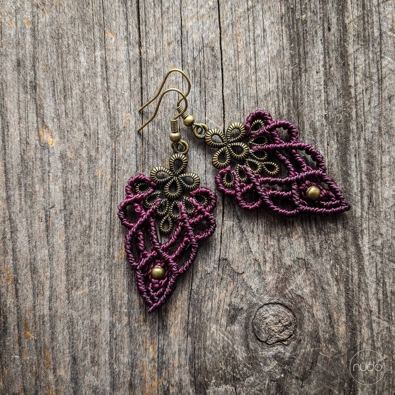 NAOMI Macrame earrings bohemian chic lace brass elven boho micro macrame jewelry image 9