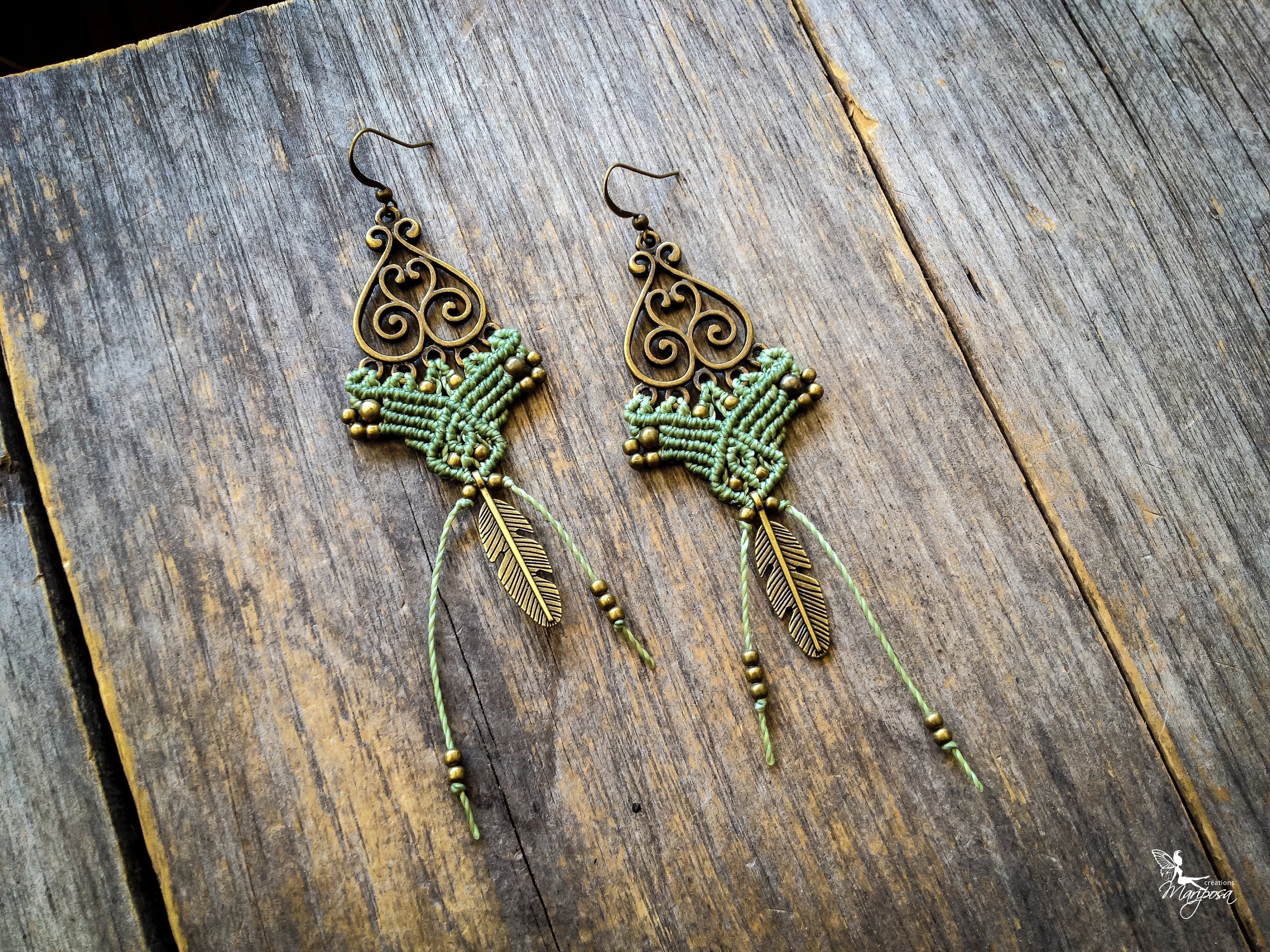 Big Macrame earrings boho chic feather bohemian jewelry Etsy