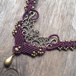 Macrame Bohemian necklace boho jewelry gift for her IVY brass purple