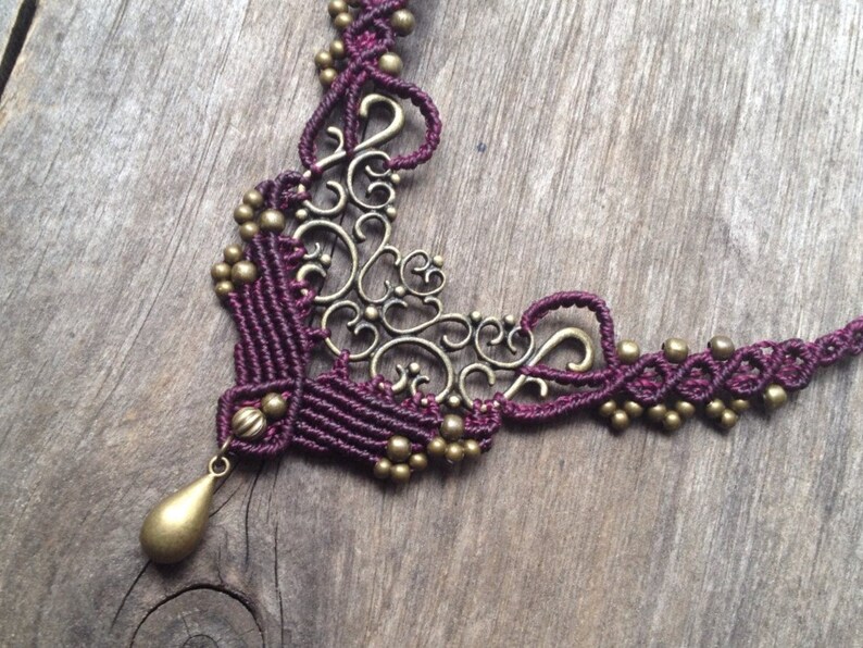 Macrame Bohemian necklace boho jewelry gift for her IVY brass purple