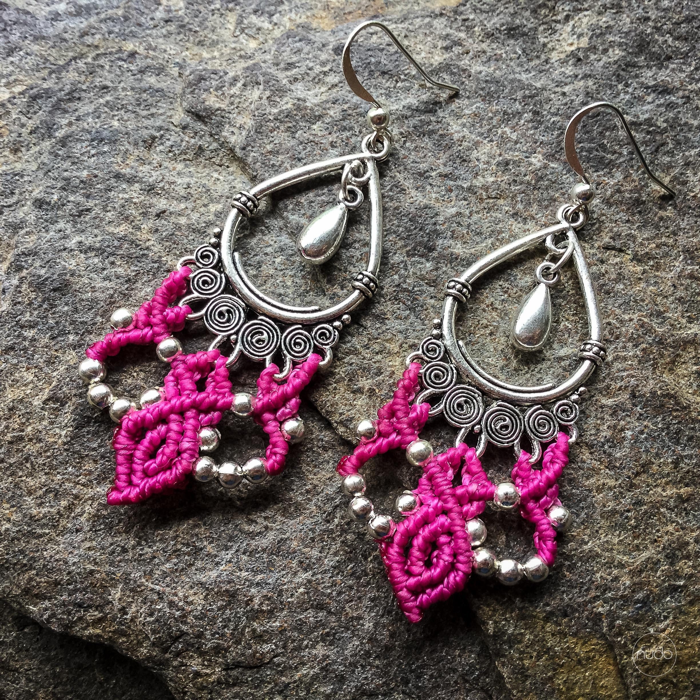 LAVINIA Macrame Earrings Boho Silver Jewelry Micro Macram Gypsy