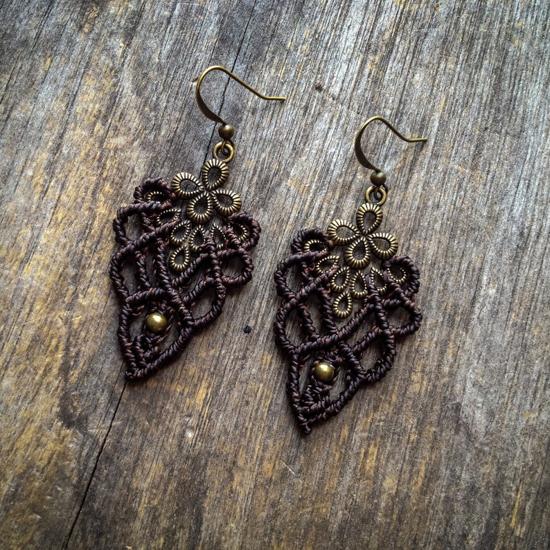 NAOMI Macrame earrings bohemian chic lace brass elven boho micro macrame jewelry image 6