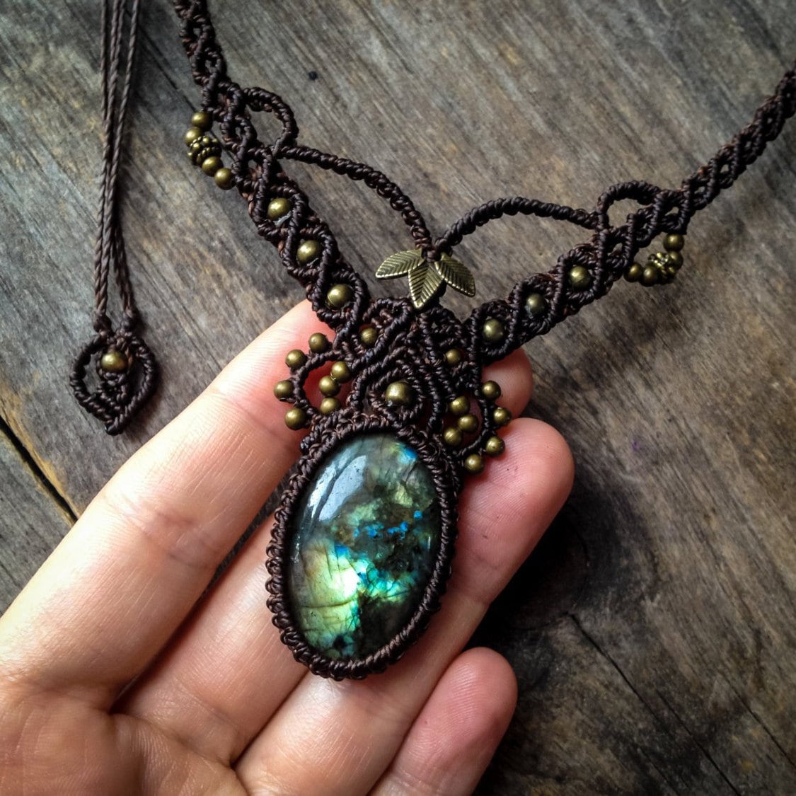 Large Labradorite Macrame Boho Necklace Bohemian Jewelry Micro
