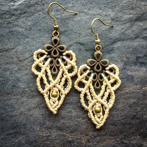 NAOMI Macrame earrings bohemian chic lace brass elven boho micro macrame jewelry image 4