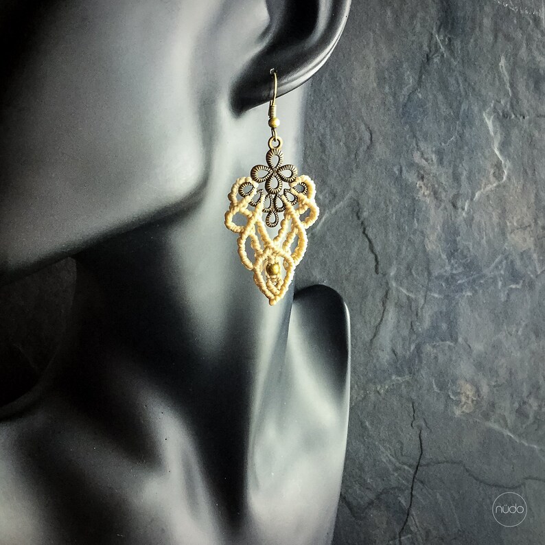 NAOMI Macrame earrings bohemian chic lace brass elven boho micro macrame jewelry image 3