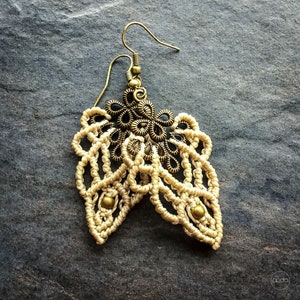 NAOMI Macrame earrings bohemian chic lace brass elven boho micro macrame jewelry beige