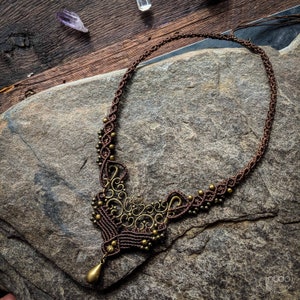 Macrame Bohemian necklace boho jewelry gift for her IVY brass milk chocolate